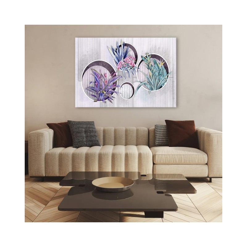 Leinwandbild modern - Quadratkisten Regale mit Blumen | Feeby
