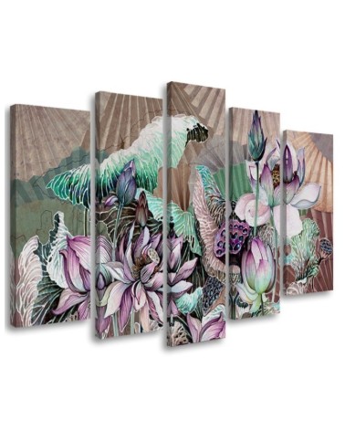 Holy lotus and fans - Modern canvas painting | FEEBY