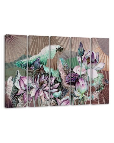 Holy lotus and fans - Modern canvas painting | FEEBY