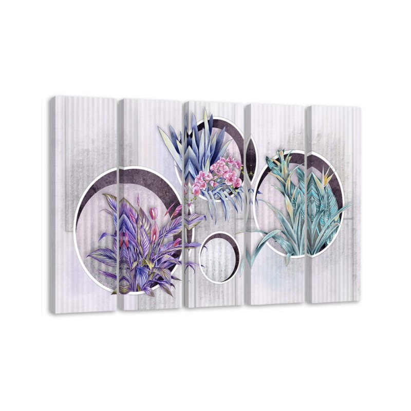 Modernes Wandbild - Quadratkisten Regale mit Blumen | Feeby