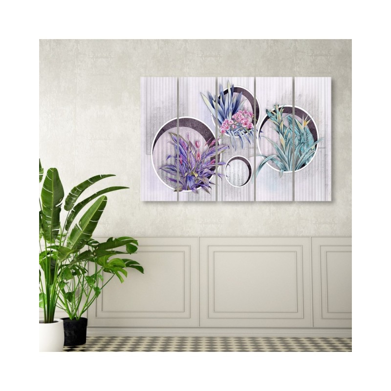 Modernes Wandbild - Quadratkisten Regale mit Blumen | Feeby