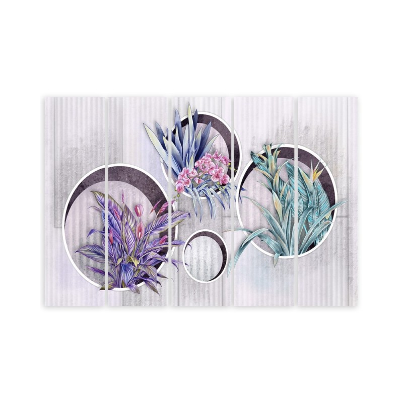 Modernes Wandbild - Quadratkisten Regale mit Blumen | Feeby