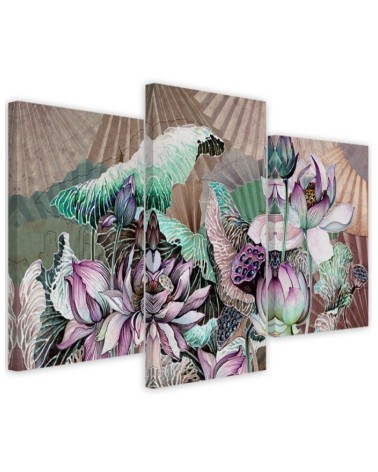 Holy lotus and fans - Printed canvas painting | FEEBY