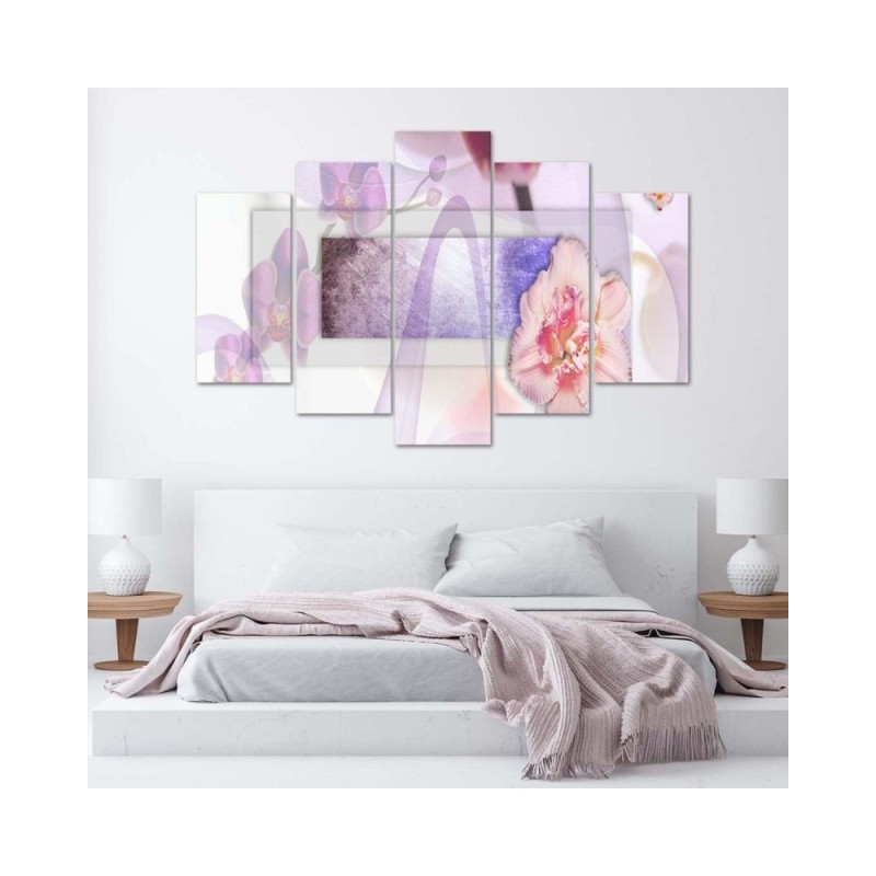 Dekoratives Leinwandbild - Abstrakte Blumen Violett | Feeby