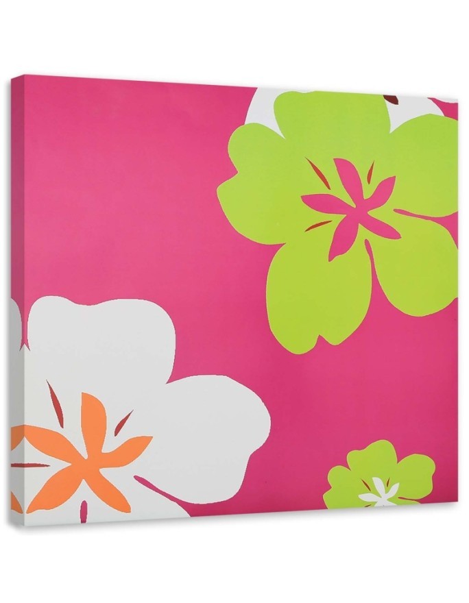 Bild auf Leinwand - Blumengrafik auf rosa Hintergrund | Feeby