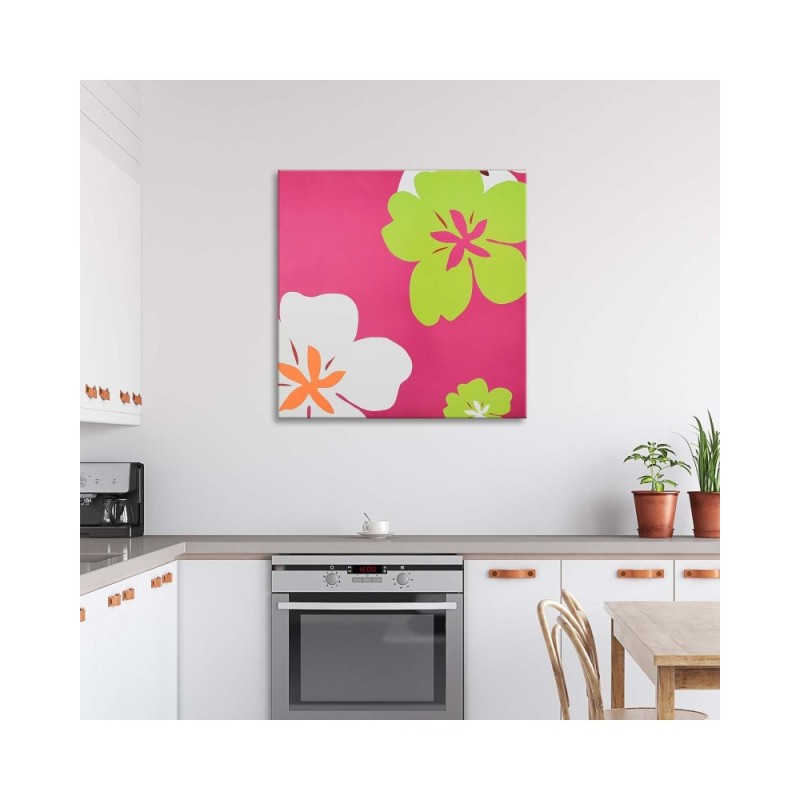 Bild auf Leinwand - Blumengrafik auf rosa Hintergrund | Feeby