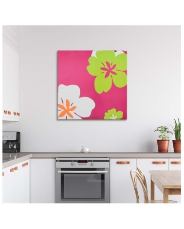 Bild auf Leinwand - Blumengrafik auf rosa Hintergrund | Feeby