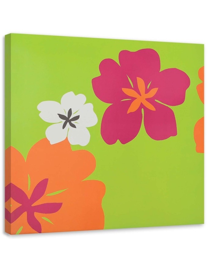 Leinwandbild - Mehrere bunte Blumen auf grünem Hintergrund | Feeby