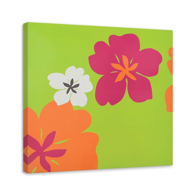 Leinwandbild - Mehrere bunte Blumen auf grünem Hintergrund | Feeby