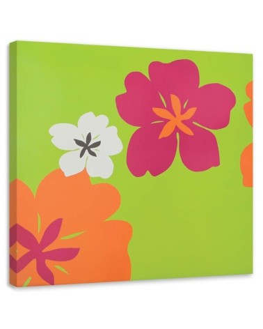 Leinwandbild - Mehrere bunte Blumen auf grünem Hintergrund | Feeby