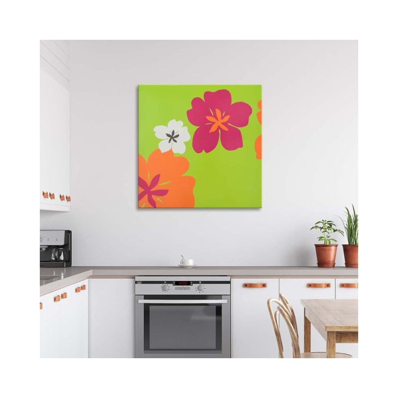 Leinwandbild - Mehrere bunte Blumen auf grünem Hintergrund | Feeby