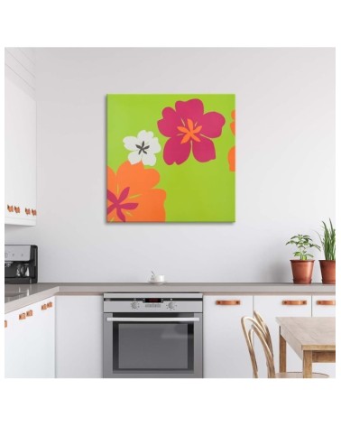 Leinwandbild - Mehrere bunte Blumen auf grünem Hintergrund | Feeby
