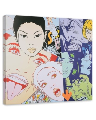 Wandbild für Wohnzimmer - Cartoon Gesichter Pop Art | Feeby