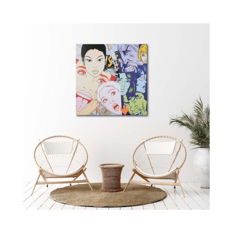 Wandbild für Wohnzimmer - Cartoon Gesichter Pop Art | Feeby