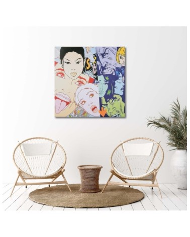 Wandbild für Wohnzimmer - Cartoon Gesichter Pop Art | Feeby