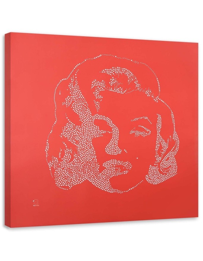 Leinwandbild - Marilyn Monroes Figur auf rotem Hintergrund | Feeby