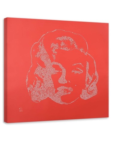 Leinwandbild - Marilyn Monroes Figur auf rotem Hintergrund | Feeby