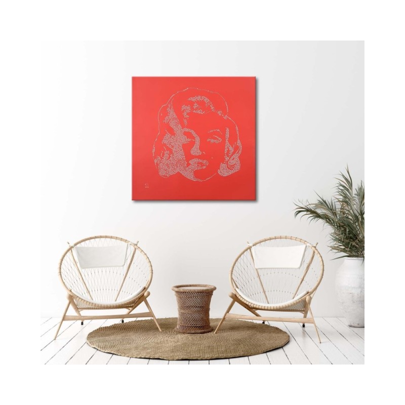 Leinwandbild - Marilyn Monroes Figur auf rotem Hintergrund | Feeby