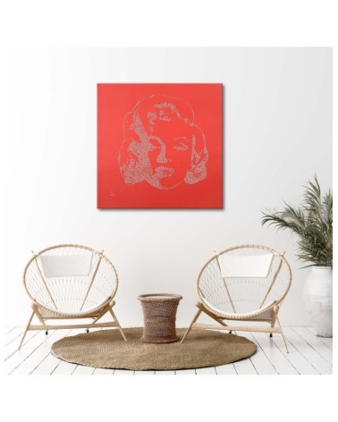 Leinwandbild - Marilyn Monroes Figur auf rotem Hintergrund | Feeby