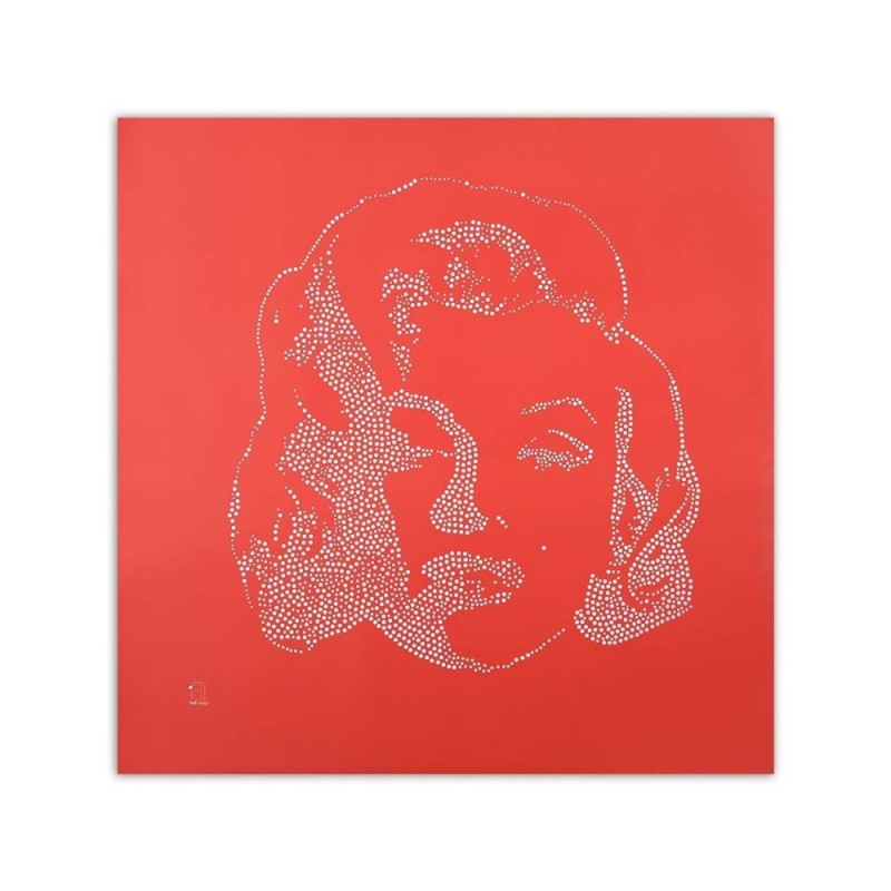 Leinwandbild - Marilyn Monroes Figur auf rotem Hintergrund | Feeby