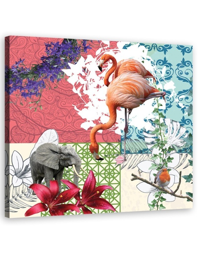 Leinwandbild - Flamingo collage | Feeby
