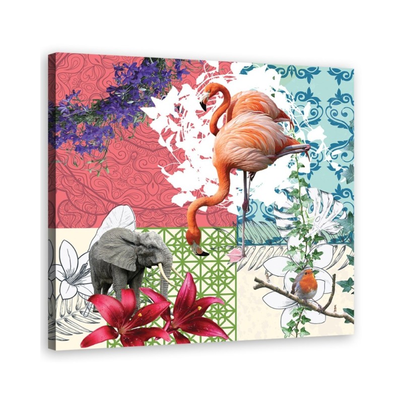 Leinwandbild - Flamingo collage | Feeby