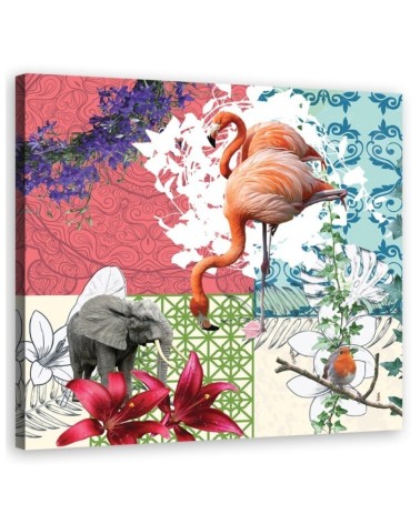 Flamingo Elephant Bird collage - Bedroom wall art painting | FEEBY
