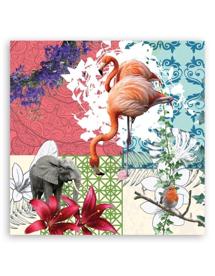 Flamingo Elephant Bird collage - Bedroom wall art painting | FEEBY