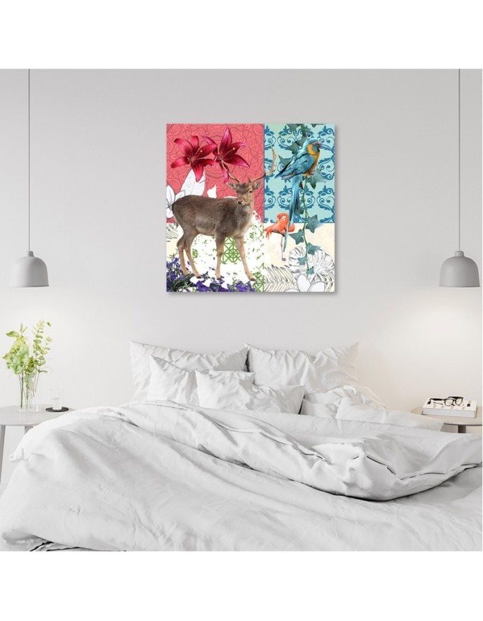 Jeleń Papuga Flaming kolaż - Obraz na ścianę canvas | FEEBY