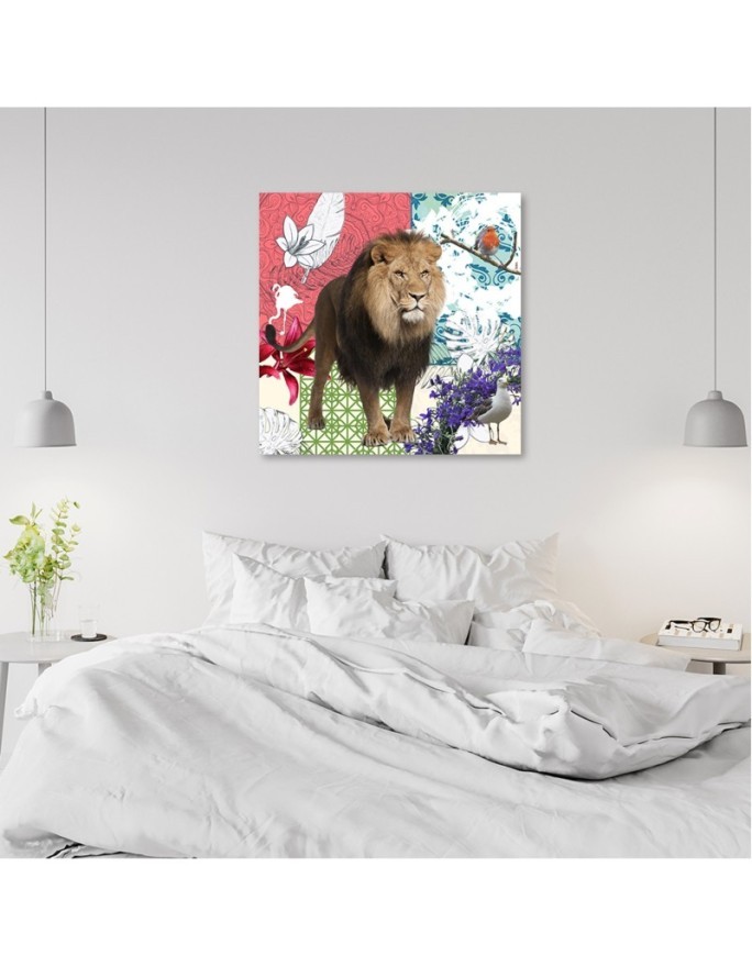 Lew i ptaki kolaż - Obraz na ścianę canvas | FEEBY