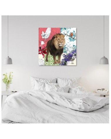 Bild auf Leinwand - Löwe und Vögel Collage | Feeby