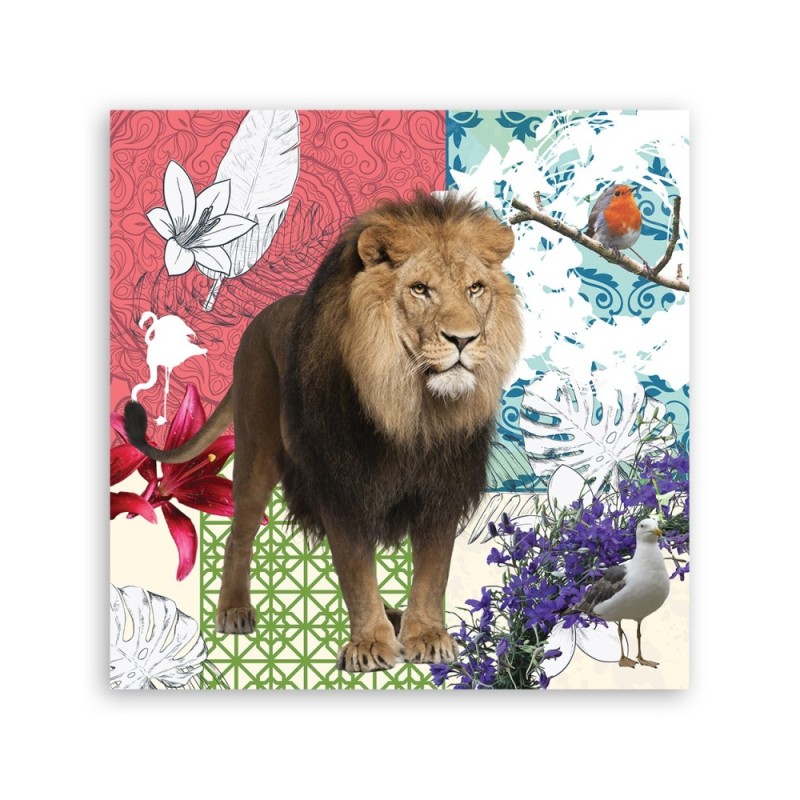 Bild auf Leinwand - Löwe und Vögel Collage | Feeby