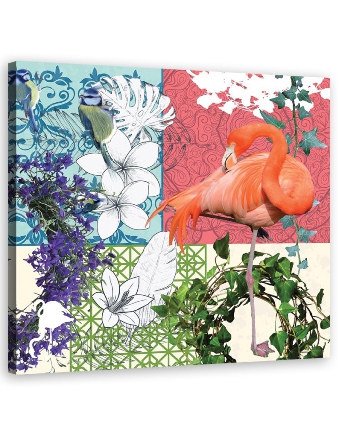Leinwanddruck - Flamingos Vögel collage | Feeby