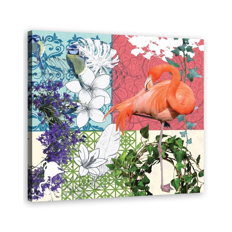 Flaming i ptaki kolaż - Obraz na ścianę canvas | FEEBY