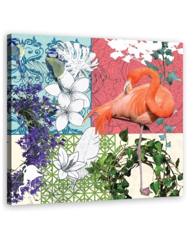 Flamingo and birds collage - Canvas art painting | FEEBY