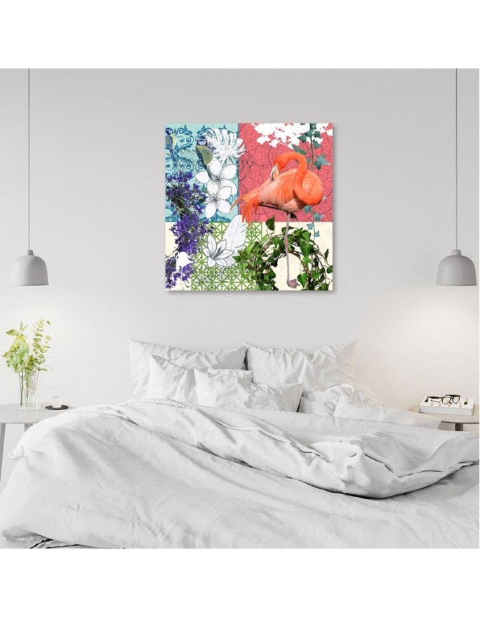 Flaming i ptaki kolaż - Obraz na ścianę canvas | FEEBY
