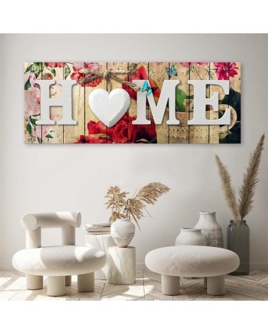 Bild - Home-Schriftzug und rustikaler Blumenhintergrund | Feeby