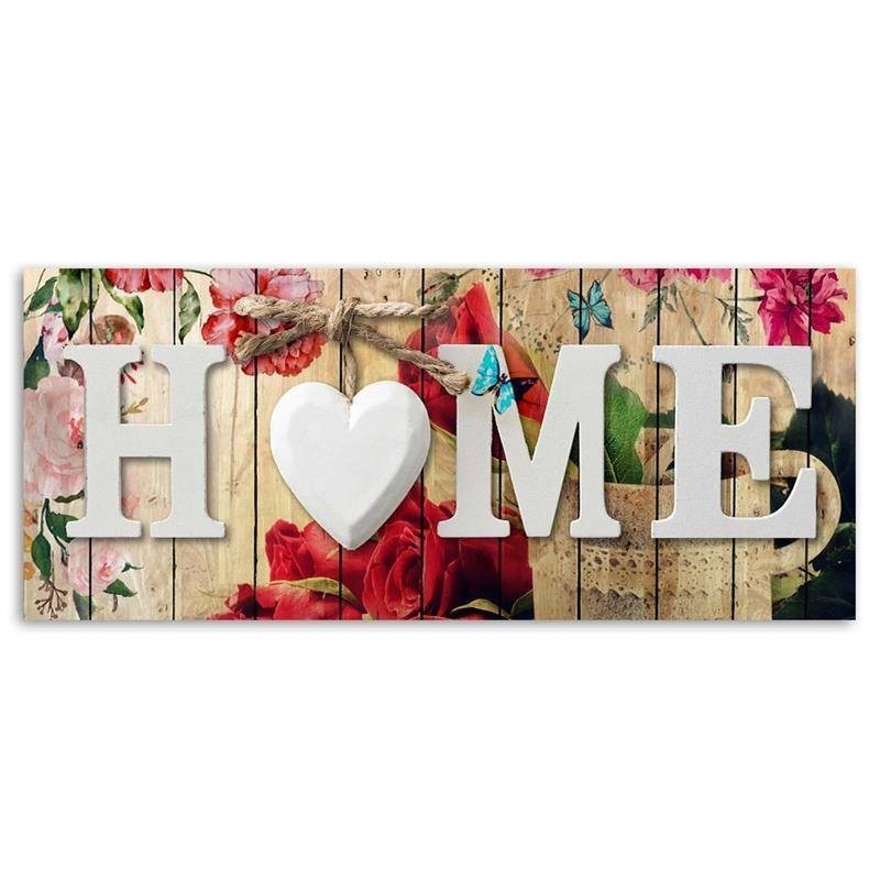 Bild - Home-Schriftzug und rustikaler Blumenhintergrund | Feeby