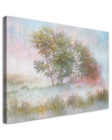 Trees on a misty meadow - Wall art painting for the bedroom | FEEBY