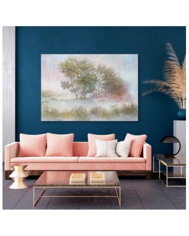 Bild auf Leinwand - Bäume auf einer nebligen Wiese | Feeby