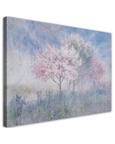 Flowering tree in a meadow landscape - Wall canvas painting for the bedroom | FEEBY