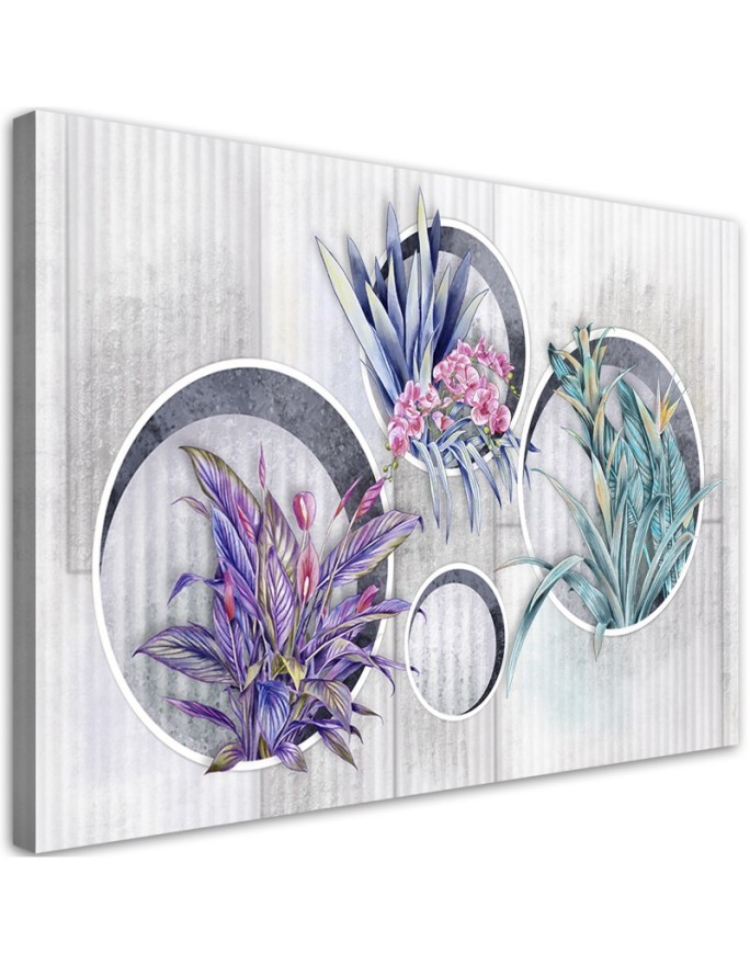 Leinwandbild - Quadratkisten Regale mit Blumen | Feeby