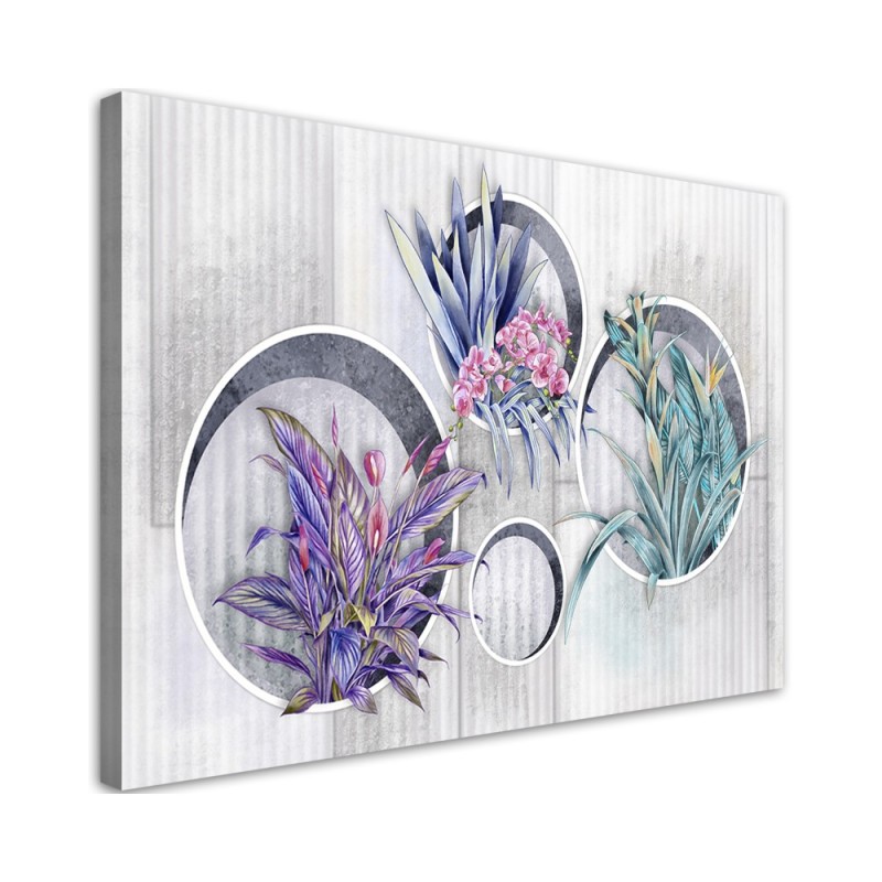 Leinwandbild - Quadratkisten Regale mit Blumen | Feeby