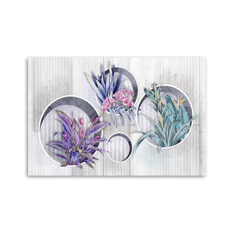 Leinwandbild - Quadratkisten Regale mit Blumen | Feeby