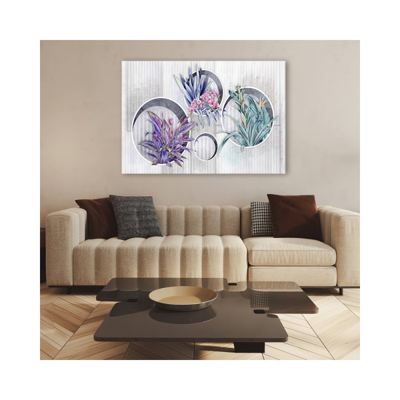 Leinwandbild - Quadratkisten Regale mit Blumen | Feeby