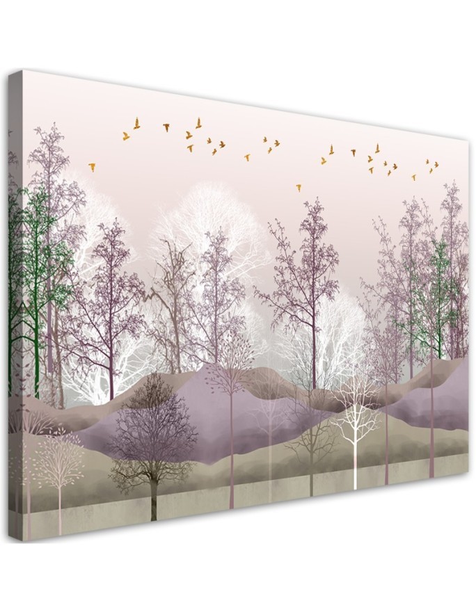 Modernes Wandbild - Vögel über dem Wald | Feeby