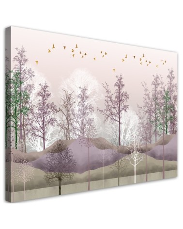 Modernes Wandbild - Vögel über dem Wald | Feeby