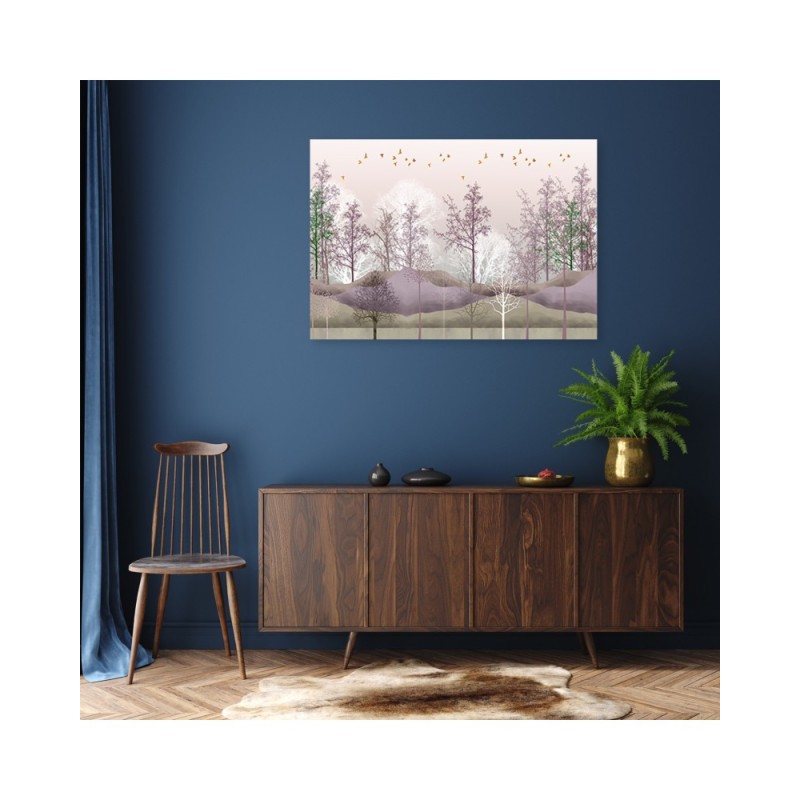 Modernes Wandbild - Vögel über dem Wald | Feeby