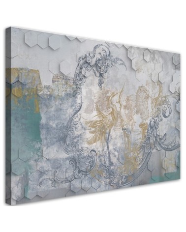 Grey birds on a geometric background - Canvas prints for the living room | FEEBY