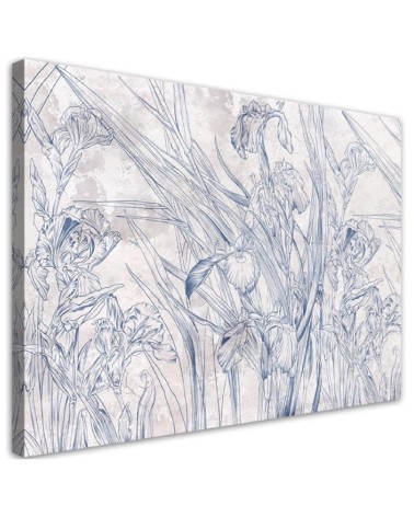 Blue outlines of flowers - Canvas prints for the living room | FEEBY